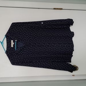 Loft navy blue polka dot long sleeve blouse